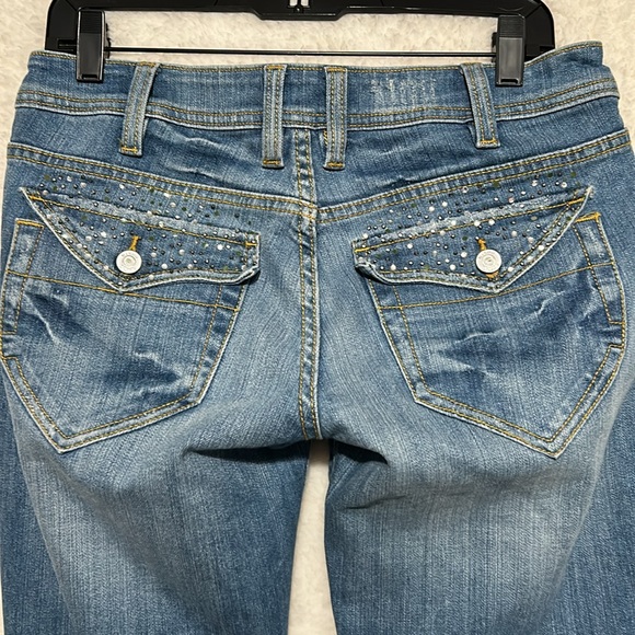 Y2K Bisou Deve bling button flap back pocket boot cut jeans size 28 - Picture 3 of 13